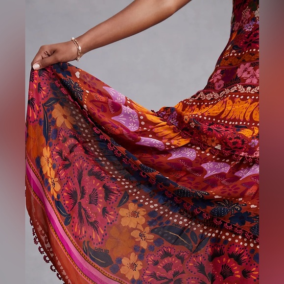 Farm Rio for Anthropologie Tiered Strapless Multicolor Midi Dress Size M - Picture 7 of 12